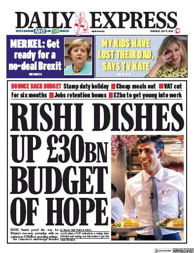 Daily Express Newspaper Front Page for 9 July 2020