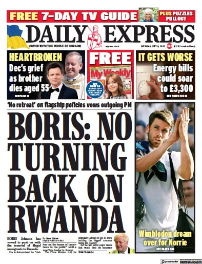 Daily Express (UK) Newspaper Front Page for 9 July 2022