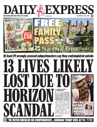 Daily Express (UK) Newspaper Front Page for 9 July 2025