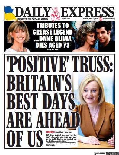Daily Express (UK) Newspaper Front Page for 9 August 2022