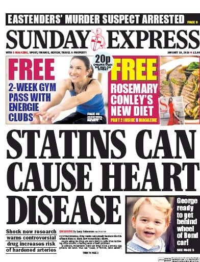 Daily Express Sunday Newspaper Front Page for 10 January 2016