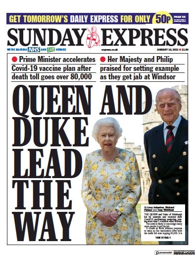 Daily Express Sunday Newspaper Front Page for 10 January 2021