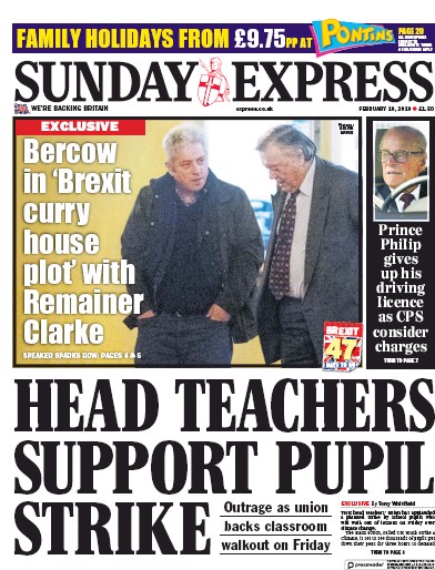 Daily Express Sunday Newspaper Front Page for 10 February 2019