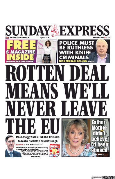 Daily Express Sunday (UK) Newspaper Front Page for 10 March 2019
