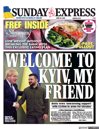 Daily Express Sunday Newspaper Front Page for 10 April 2022