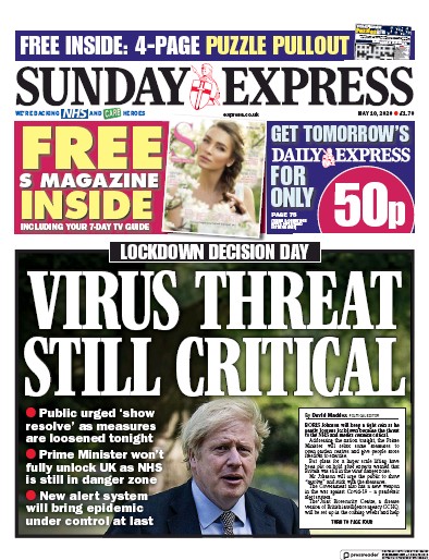 Daily Express Sunday Newspaper Front Page for 10 May 2020