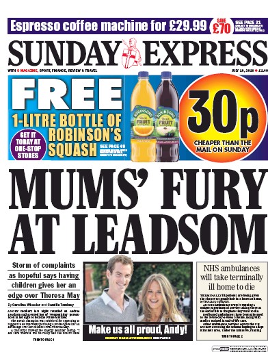 Daily Express Sunday Newspaper Front Page for 10 July 2016