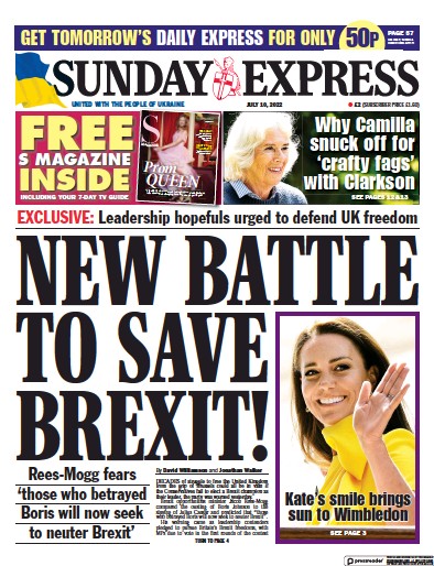 Daily Express Sunday Newspaper Front Page for 10 July 2022