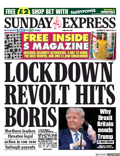 Daily Express Sunday Newspaper Front Page for 11 October 2020