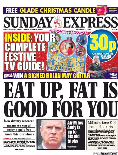 Daily Express Sunday Newspaper Front Page for 11 December 2016