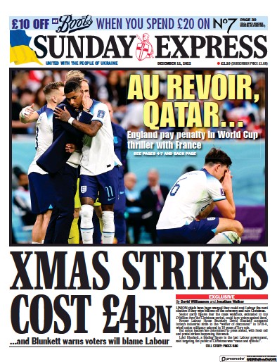 Daily Express Sunday Newspaper Front Page for 11 December 2022