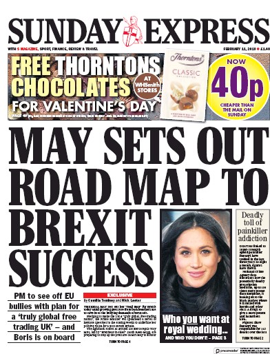 Daily Express Sunday Newspaper Front Page for 11 February 2018