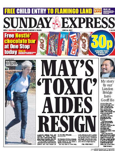Daily Express Sunday Newspaper Front Page for 11 June 2017