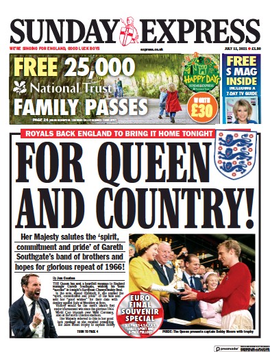 Daily Express Sunday (UK) Newspaper Front Page for 11 July 2021