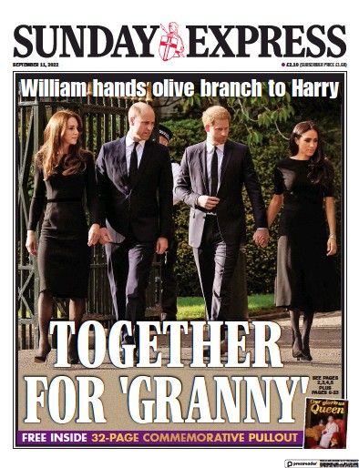Daily Express Sunday (UK) Newspaper Front Page for 11 September 2022