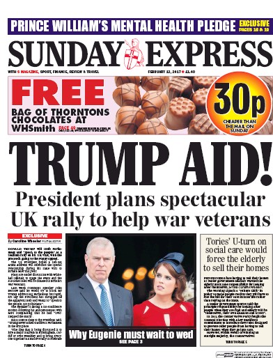 Daily Express Sunday Newspaper Front Page for 12 February 2017