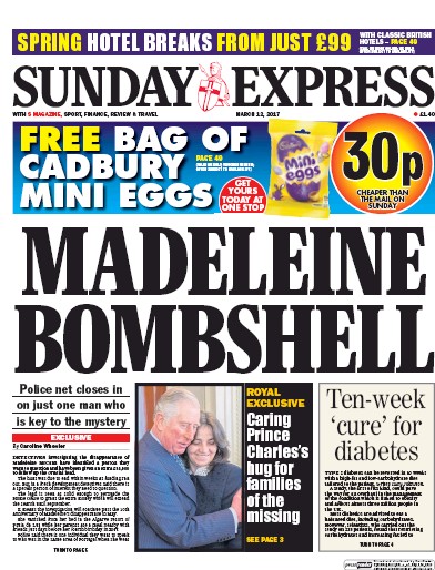 Daily Express Sunday (UK) Newspaper Front Page for 12 March 2017