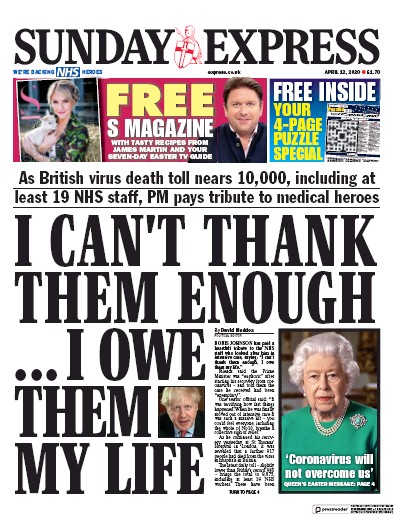 Daily Express Sunday Newspaper Front Page for 12 April 2020