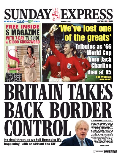 Daily Express Sunday Newspaper Front Page for 12 July 2020