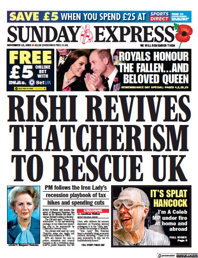 Daily Express Sunday (UK) Newspaper Front Page for 13 November 2022