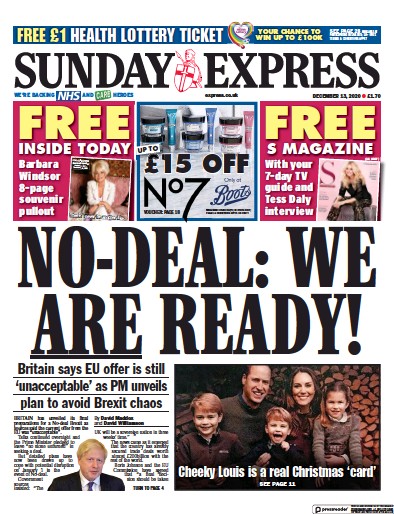 Daily Express Sunday (UK) Newspaper Front Page for 13 December 2020