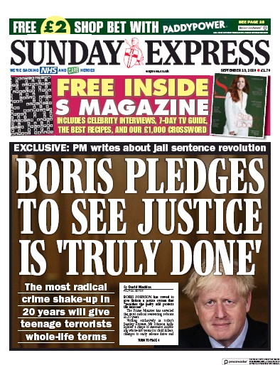 Daily Express Sunday Newspaper Front Page for 13 September 2020