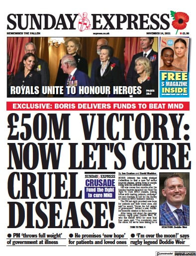 Daily Express Sunday (UK) Newspaper Front Page for 14 November 2021
