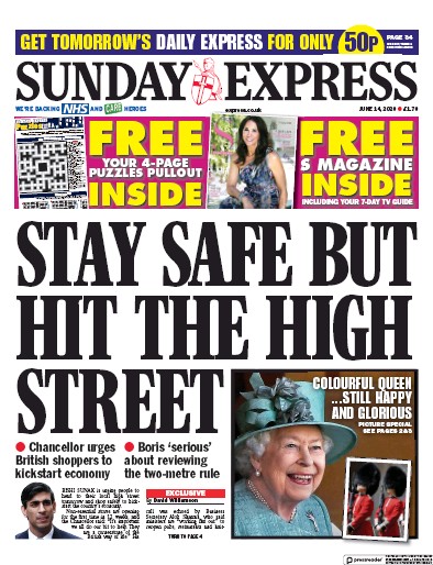 Daily Express Sunday Newspaper Front Page for 14 June 2020