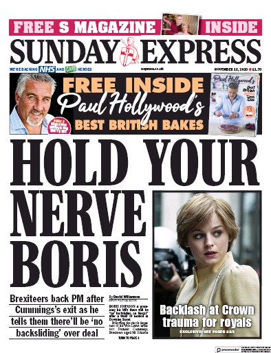 Daily Express Sunday Newspaper Front Page for 15 November 2020