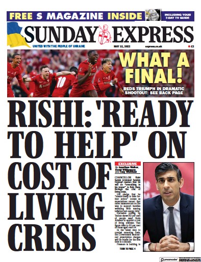 Daily Express Sunday (UK) Newspaper Front Page for 15 May 2022