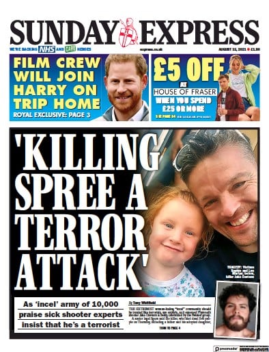 Daily Express Sunday (UK) Newspaper Front Page for 15 August 2021