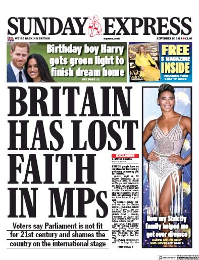 Daily Express Sunday Newspaper Front Page for 15 September 2019