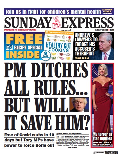Daily Express Sunday (UK) Newspaper Front Page for 16 January 2022