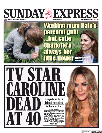 Daily Express Sunday Newspaper Front Page for 16 February 2020