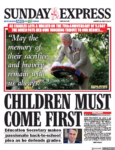 Daily Express Sunday Newspaper Front Page for 16 August 2020