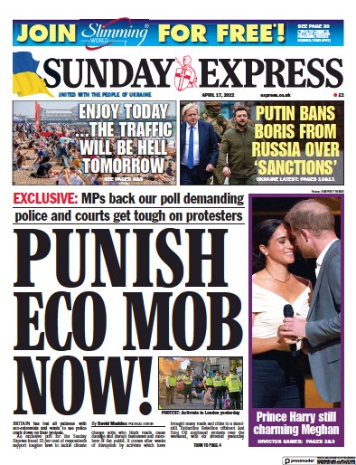 Daily Express Sunday Newspaper Front Page for 17 April 2022