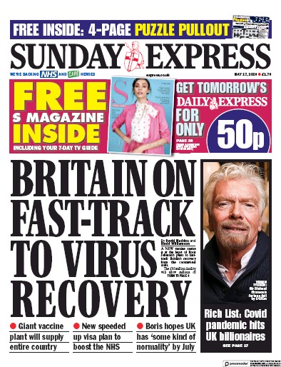 Daily Express Sunday Newspaper Front Page for 17 May 2020