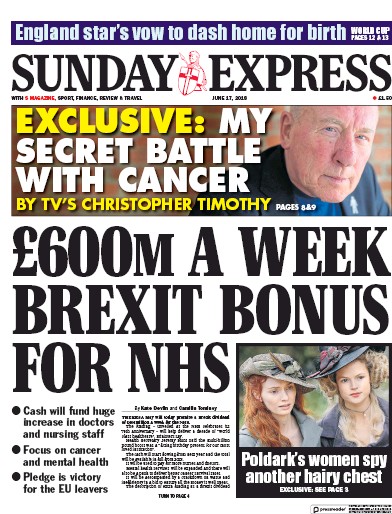 Daily Express Sunday Newspaper Front Page for 17 June 2018