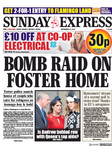 Daily Express Sunday Newspaper Front Page for 17 September 2017