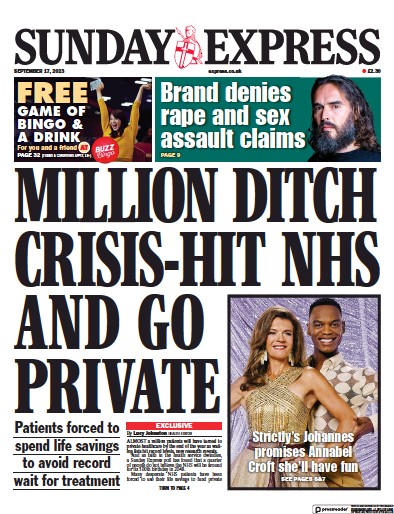 Daily Express Sunday (UK) Newspaper Front Page for 17 September 2023