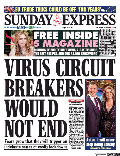 Daily Express Sunday Newspaper Front Page for 18 October 2020