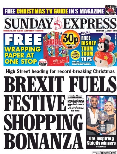 Daily Express Sunday Newspaper Front Page for 18 December 2016