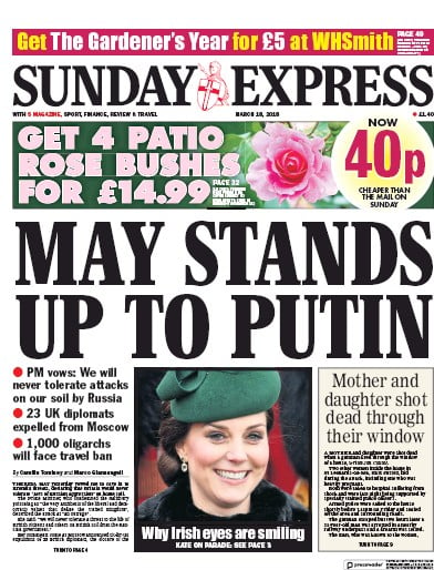 Daily Express Sunday (UK) Newspaper Front Page for 18 March 2018