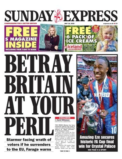 Daily Express Sunday Newspaper Front Page for 18 May 2025