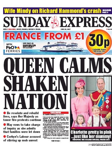 Daily Express Sunday Newspaper Front Page for 18 June 2017