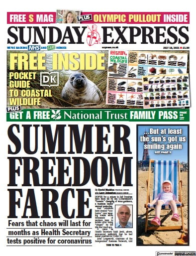 Daily Express Sunday (UK) Newspaper Front Page for 18 July 2021