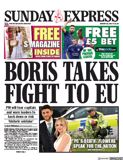 Daily Express Sunday (UK) Newspaper Front Page for 18 August 2019