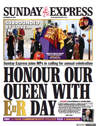 Daily Express Sunday (UK) Newspaper Front Page for 18 September 2022