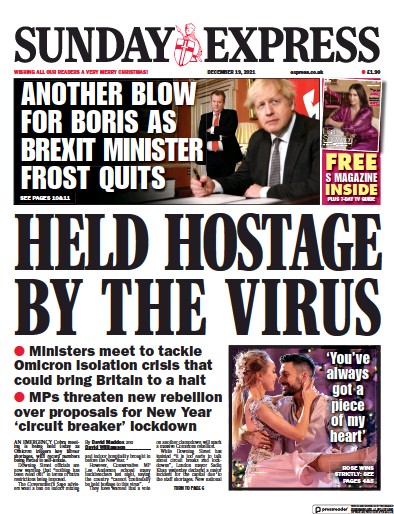 Daily Express Sunday (UK) Newspaper Front Page for 19 December 2021