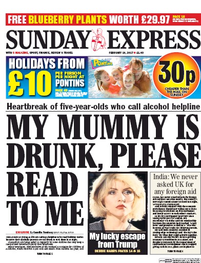 Daily Express Sunday Newspaper Front Page for 19 February 2017